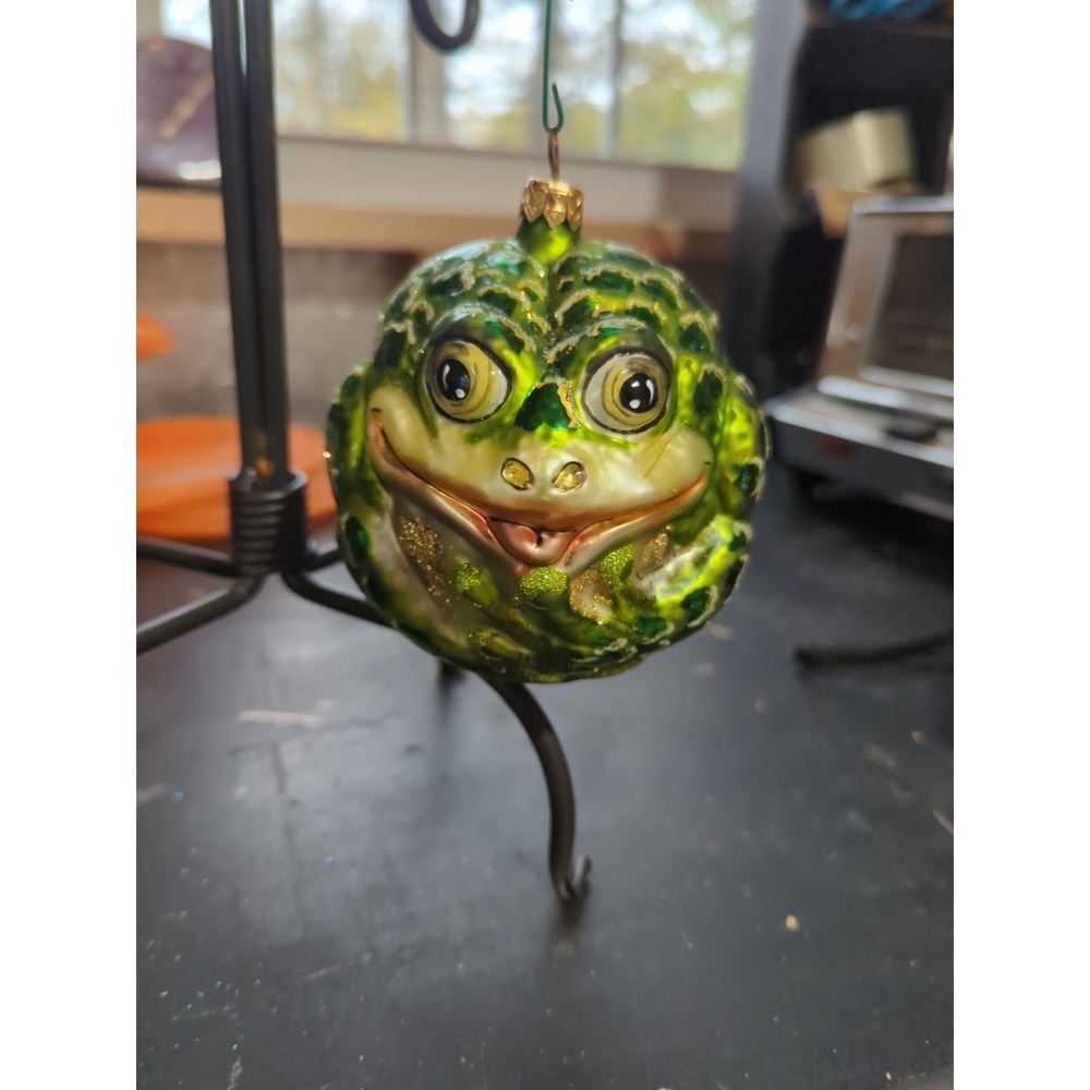 Slavic Treasures Aniball Blown Glass Frog Christmas Ornament Made In Poland
